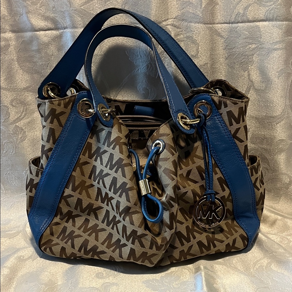 Michael Kors Signature Brown and Blue Shoulder Bag